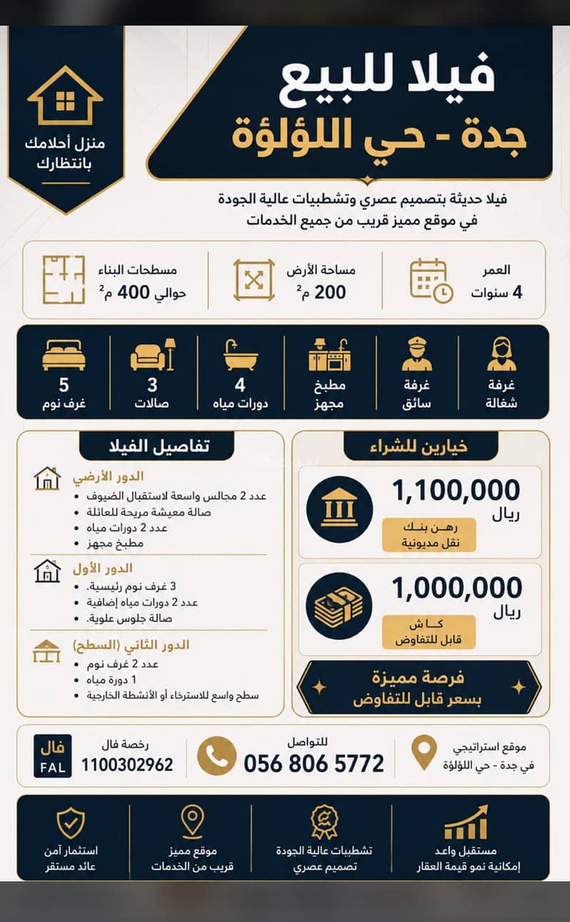 Villa in North Jeddah,Al Lulu 7 bedrooms 1000000 SAR - 87934018 Villa in North Jeddah,Al Lulu 7 bedrooms 1000000 SAR - 87934018