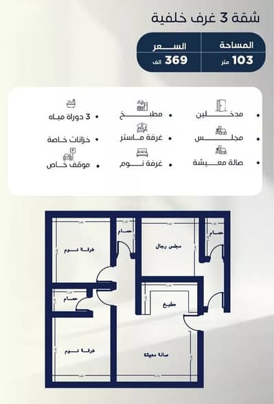 3 Bedroom Flat for Sale in North Jeddah, Jeddah - Apartment for sale in Al Nuzhah, North Jeddah